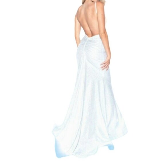 Jessica Angel 908 Silver Bedazzled Open Back Sparkling Gown Size Large NWT - Picture 4 of 7